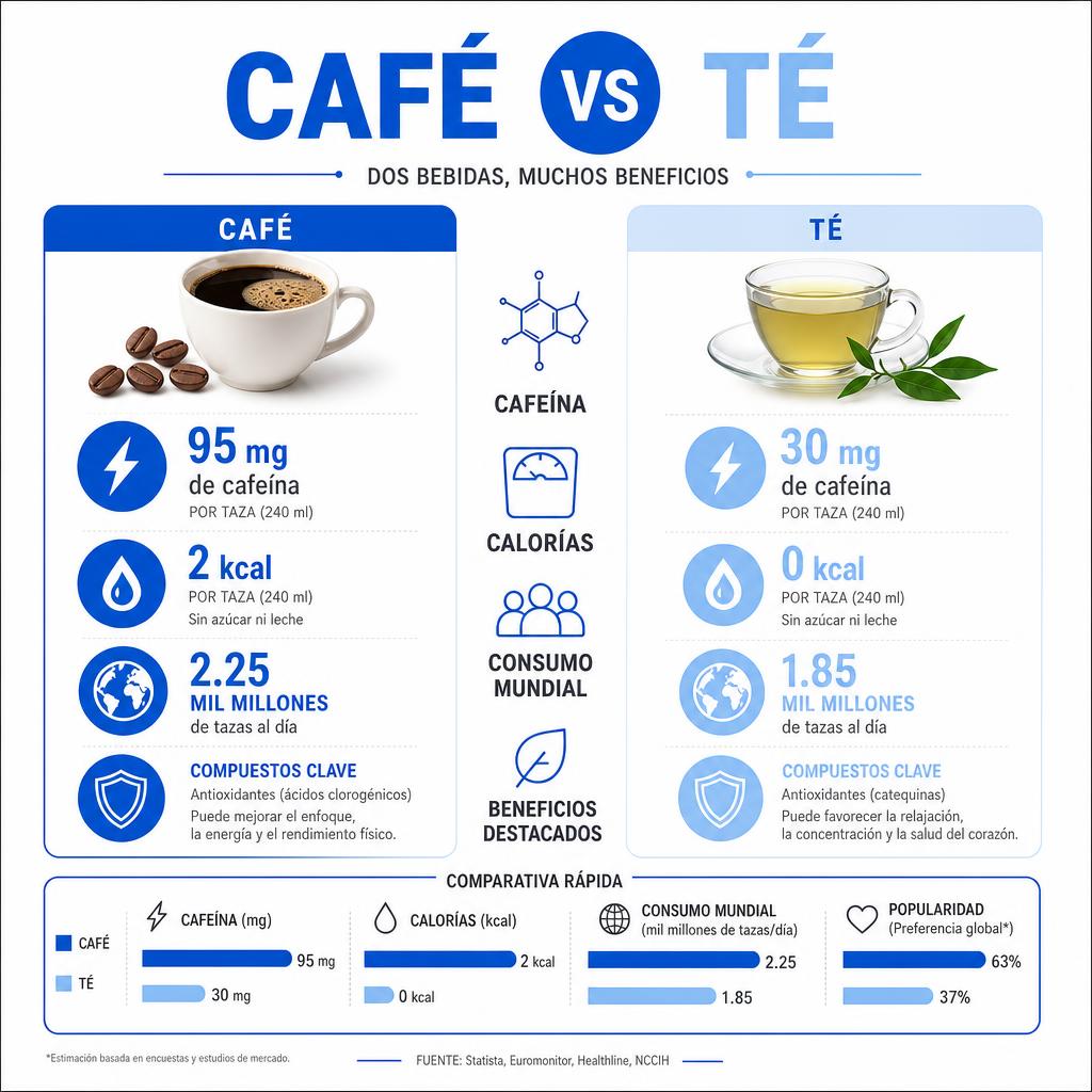 Ejemplo de infografía comparativa sobre Café vs té