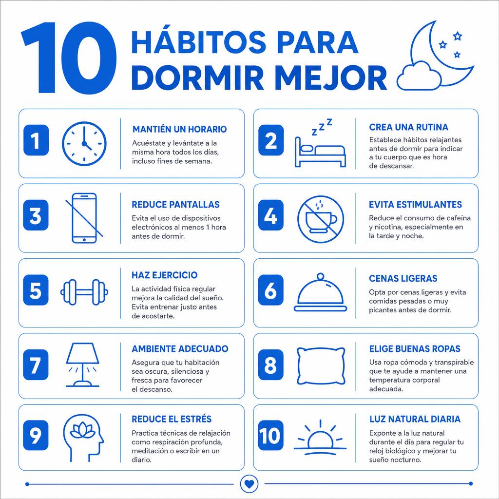 Ejemplo de infografía de lista sobre 10 hábitos para dormir mejor